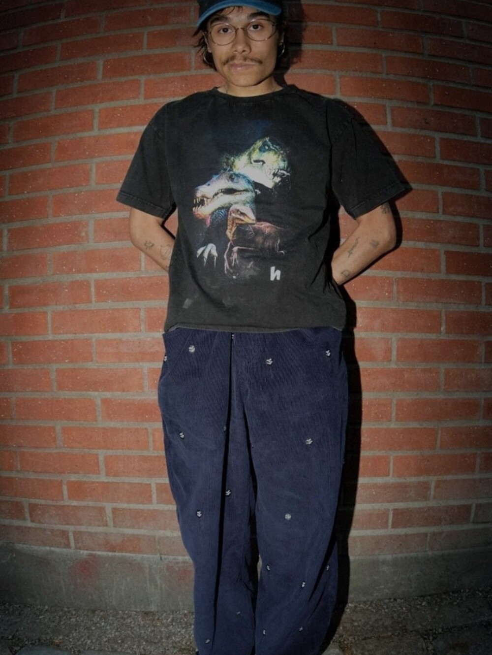 Harlaut Apparel Summer 23 Navy Blue Baggy Corduroy Black Balloon Print - S